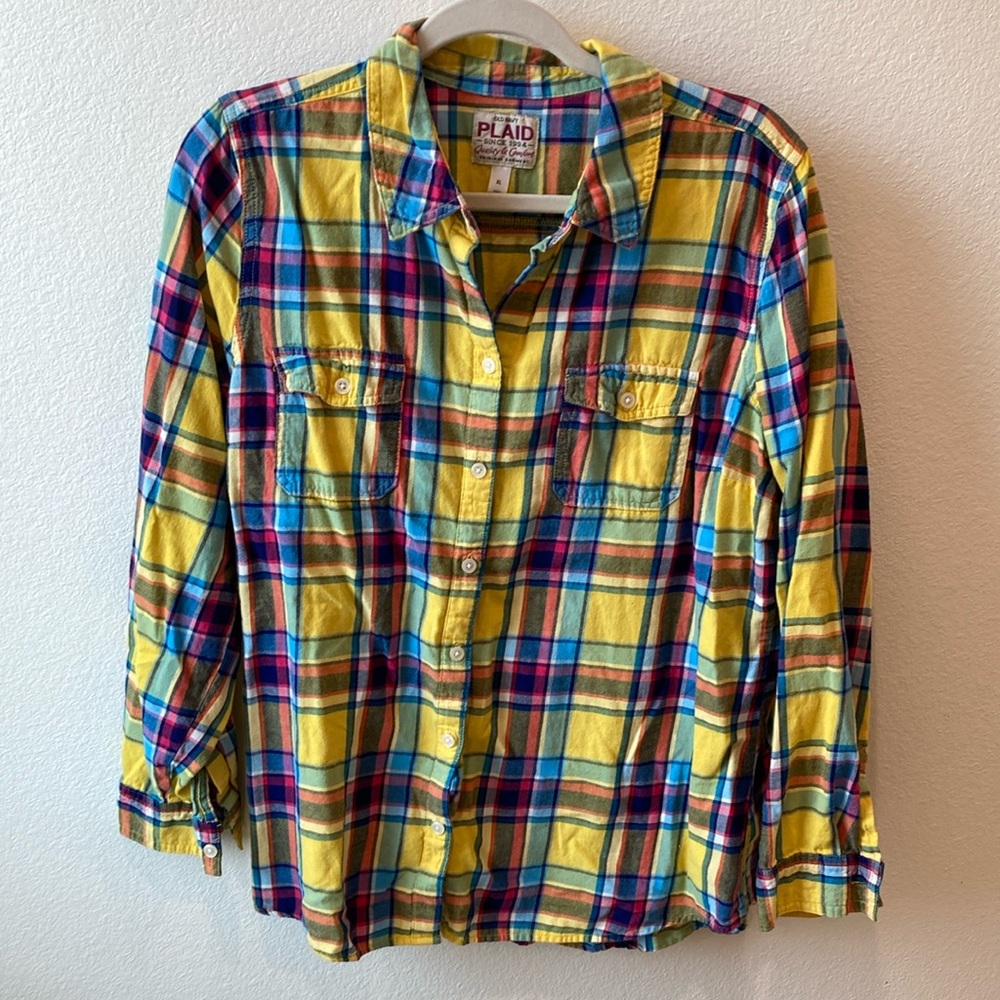 Old Navy Yellow and Blue Casual Button Down Shirt
